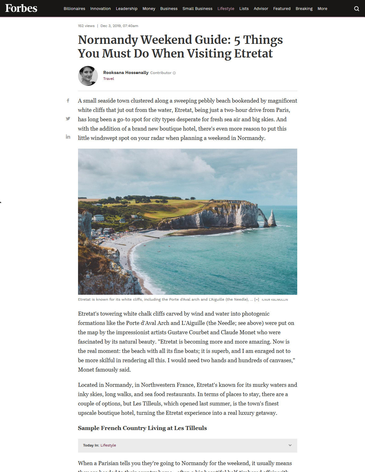 Forbes: Normandy Weekend Guide. 5 Things You Must Do When Visiting Etretat